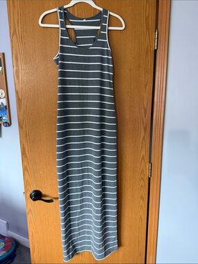 Gray Striped Racerback Maxi Dress - Casual Everyday